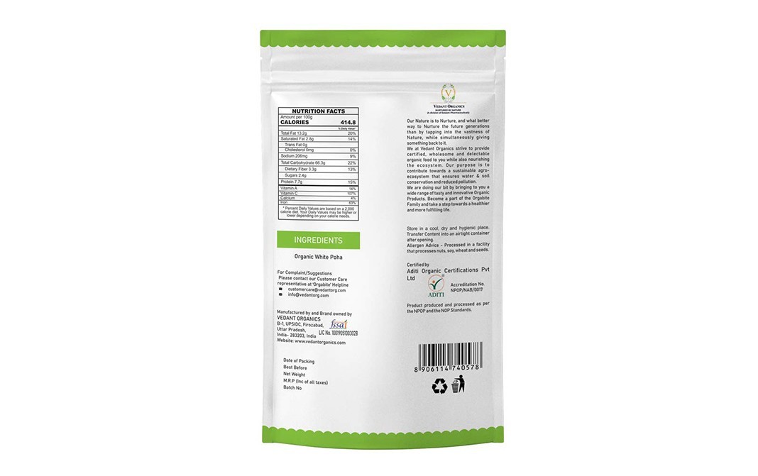 Orgabite Organic White Poha    Pack  500 grams